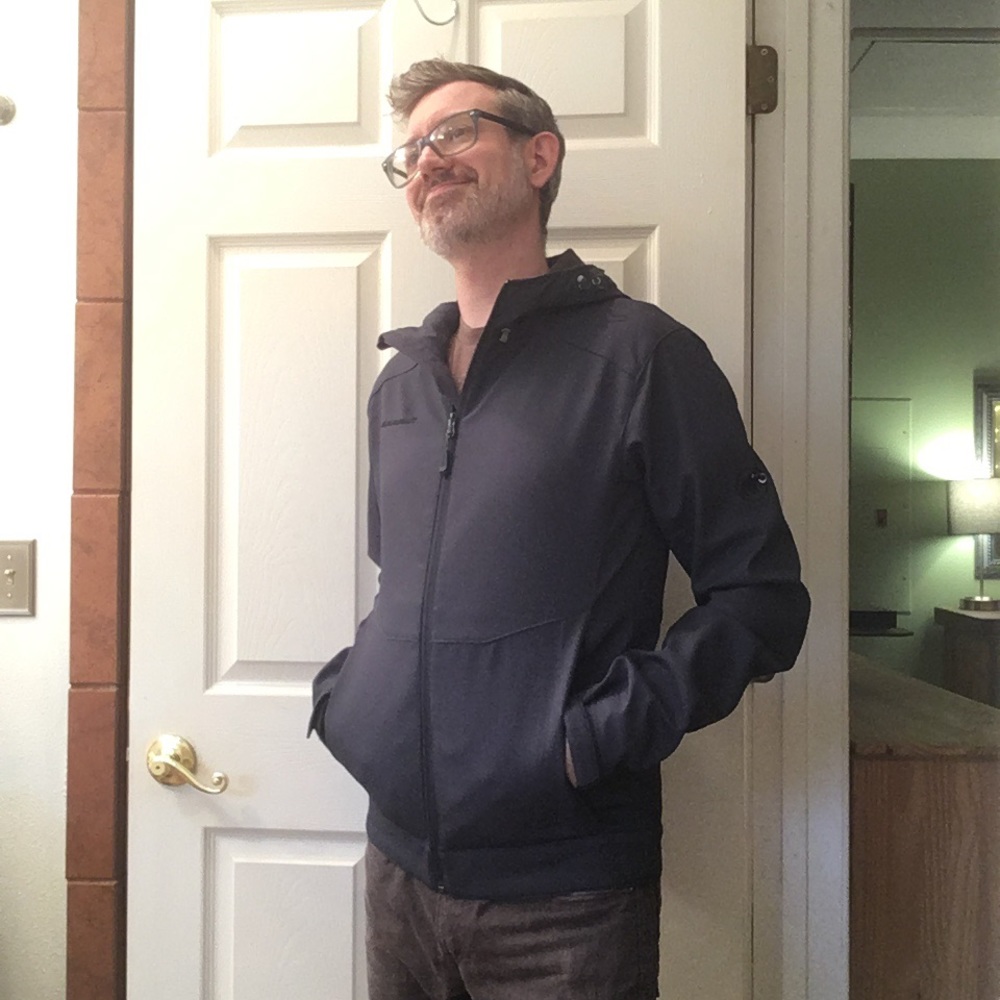 Mammut fleece lined softshell jacket, small, navy